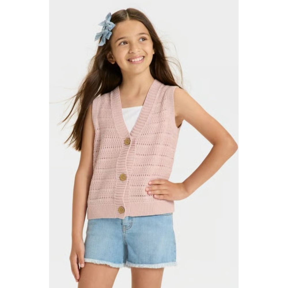 Girls White Cat & Jack Knitted Vest size S 6/7 NWT light mauve